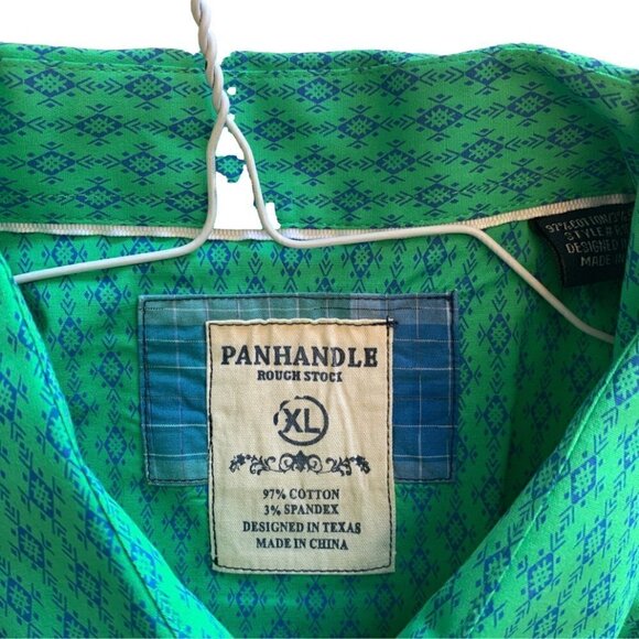 🐴 Rough Stock By Panhandle Men's Green & Blue SS Button Down Western Shirt - Picture 2 of 7